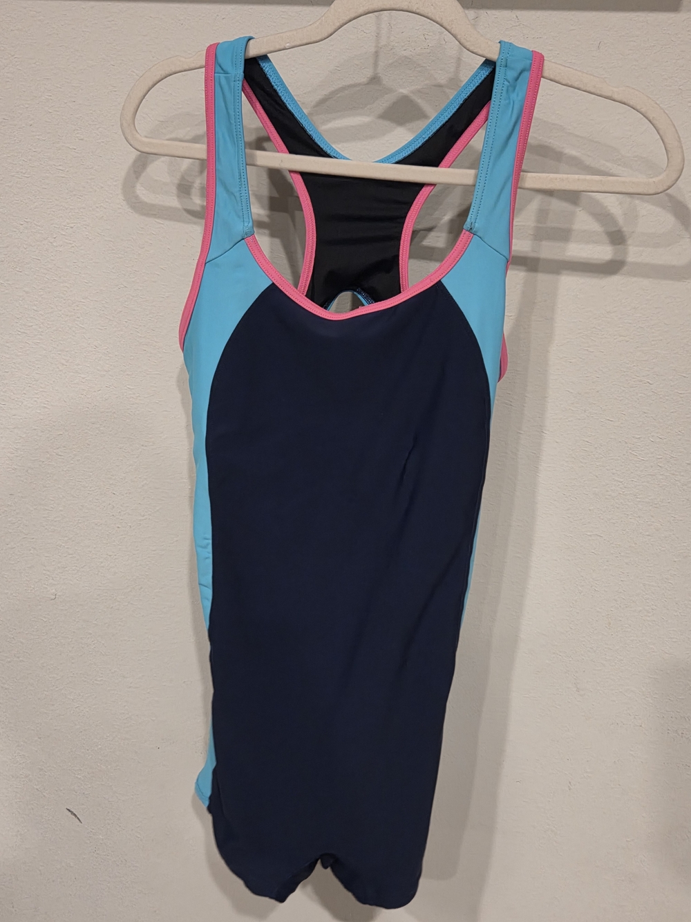 Women’s Navy Blue + Aqua One-Piece Swimsuit with Pink Trim